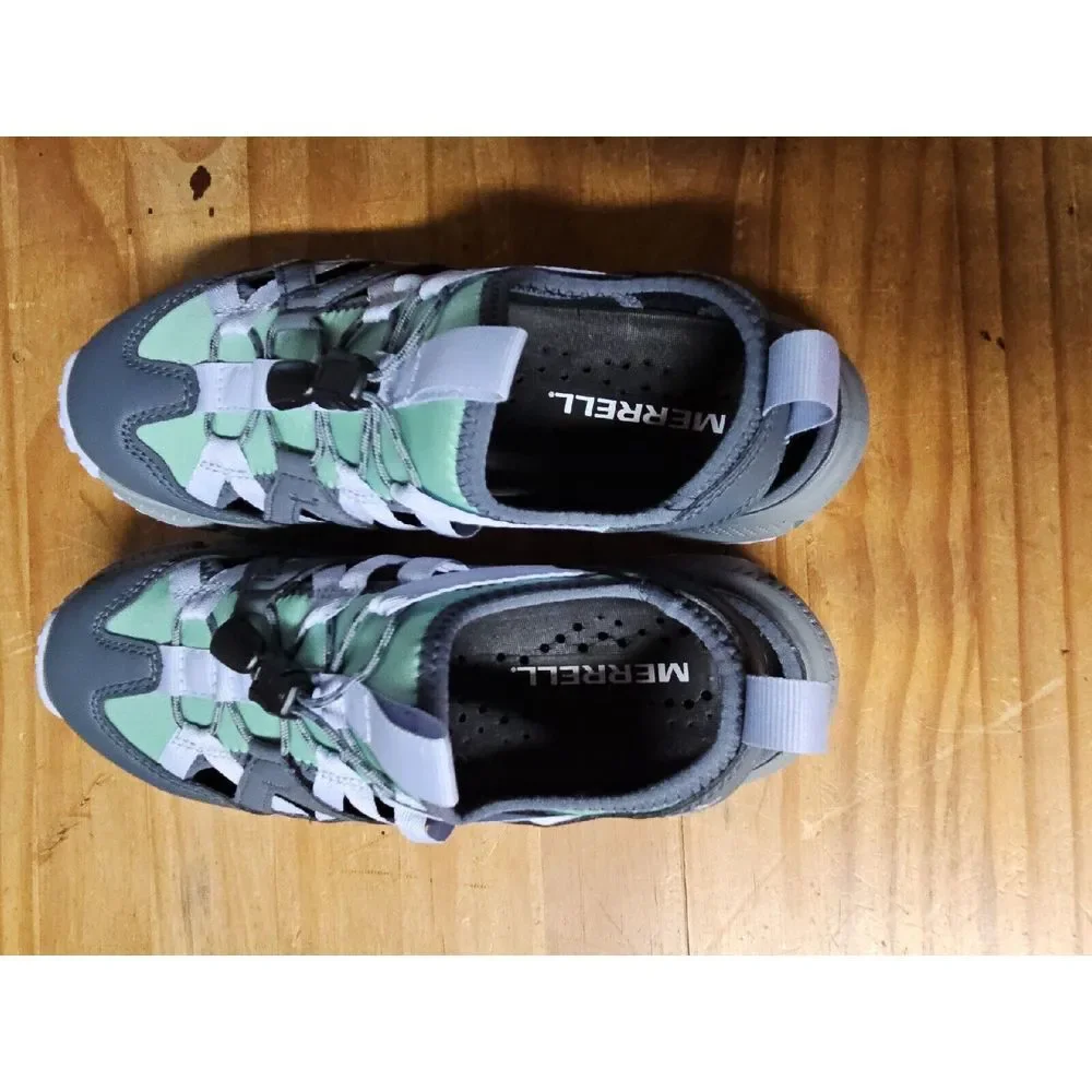 Merrell Women Hydrotrekker Sport Sandal Grey Turbulence Aqua Bungee Lace Up 5.5‎